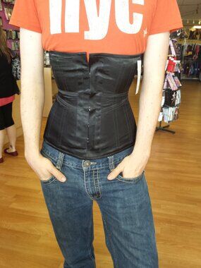 NWT 22"/XS HIDDEN TIGHT LACING LONG LINED STEEL BONED RETRO CD BLACK HANDMADE